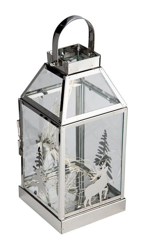 steinwohn LED Dekoobjekt XL LED Weihnachts-Laterne mit 60 warm-weiße LED, LED fest integriert, 13,5 x 29 x 14cm, aus Edelstahl und Glas Bild 3