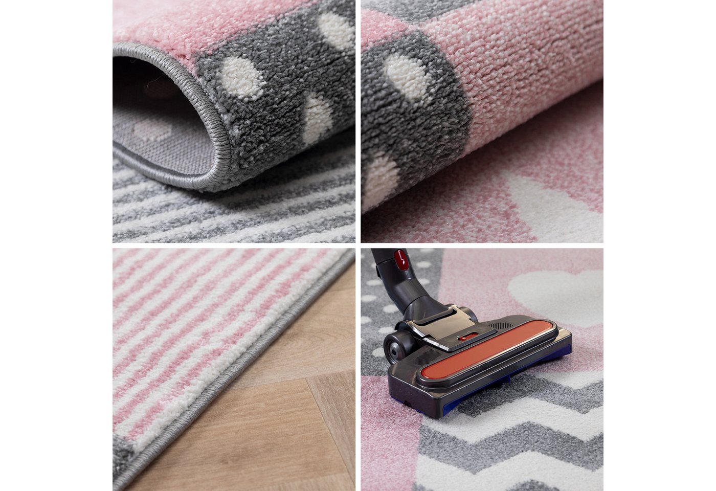 Carpettex Kinderteppich Herz- und Stern Design, Läufer, Höhe: 11 mm, Kinderteppich Karo Design Rosa Baby Teppich Kinderzimmer Pflegeleicht Bild 3