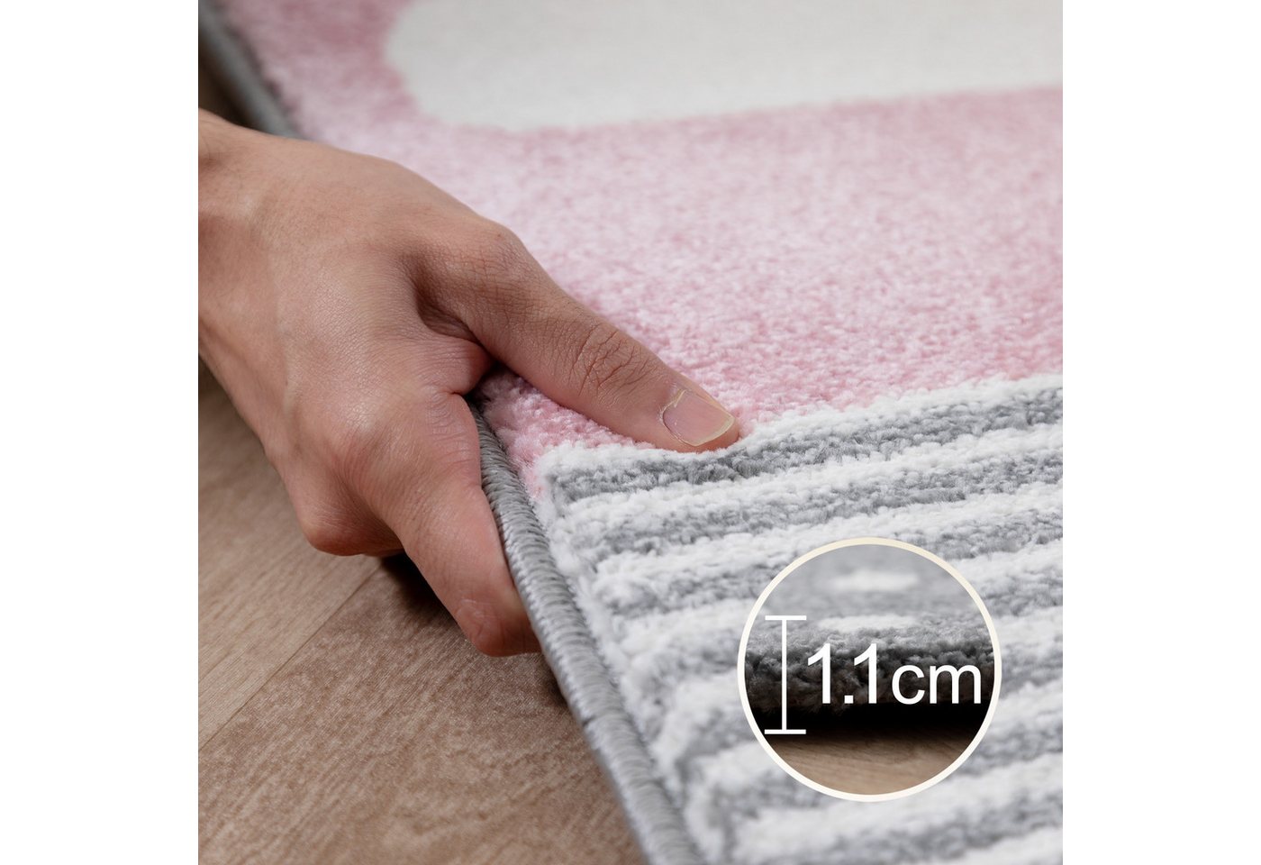 Carpettex Kinderteppich Herz- und Stern Design, Läufer, Höhe: 11 mm, Kinderteppich Karo Design Rosa Baby Teppich Kinderzimmer Pflegeleicht Bild 5
