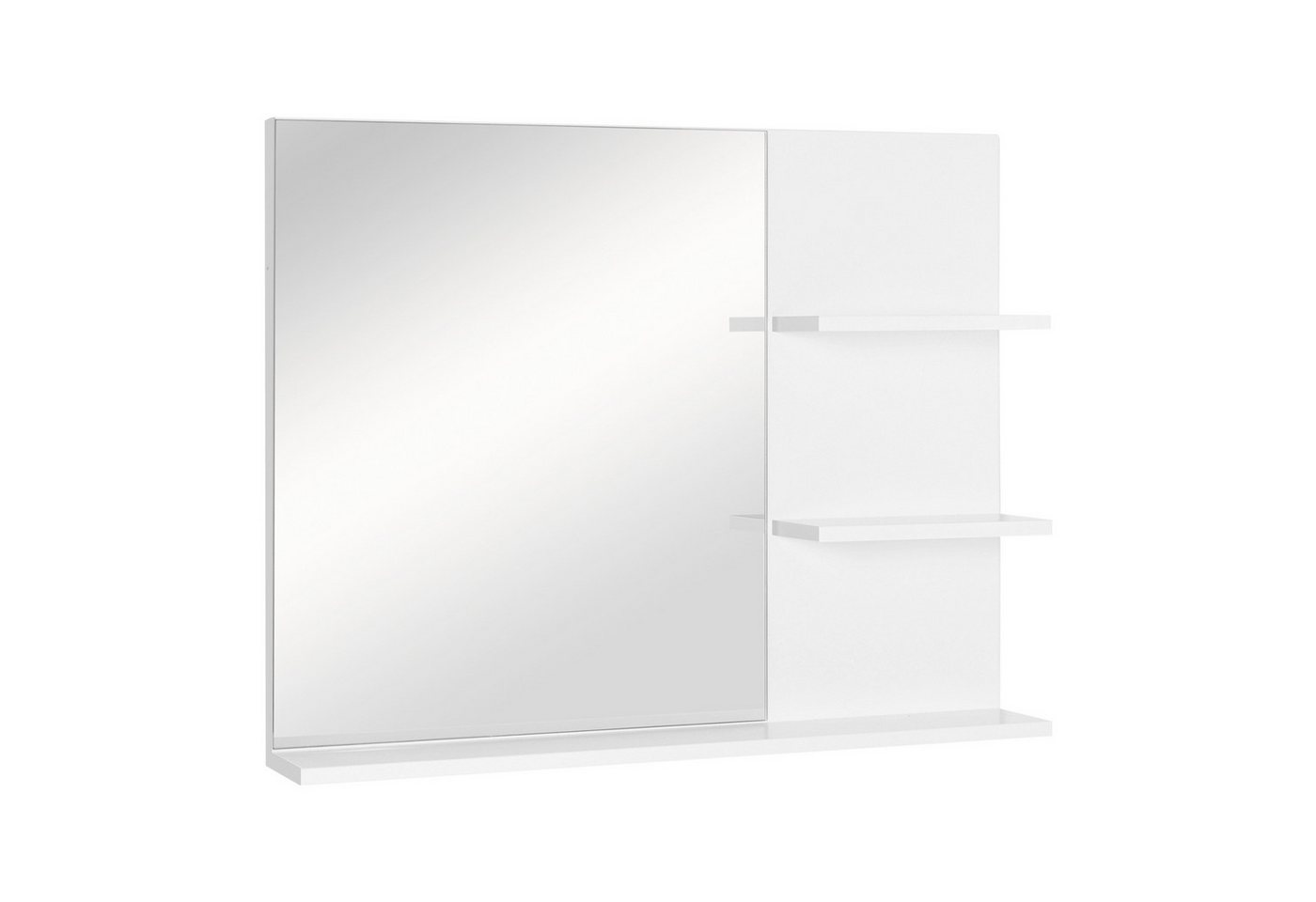BAYMATE Badspiegel Badezimmerspiegel mit Ablagen – 2 seitliche (Ablagen + große untere Ablage – Montageset inklusive – Weißes MDF) Bild 3