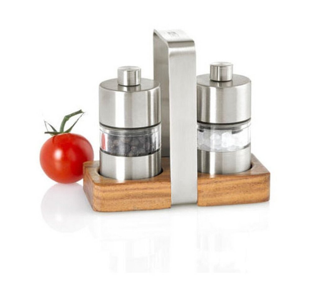 AdHoc Salz-/Pfeffermühle Pfeffer- und Salzmühle Menage 3-tlg. Minimill silber, (3 Stück), Pfeffer- und Salzmühle Menage, 3-tlg., 9,20cm, Edelstahl, silber Bild 2