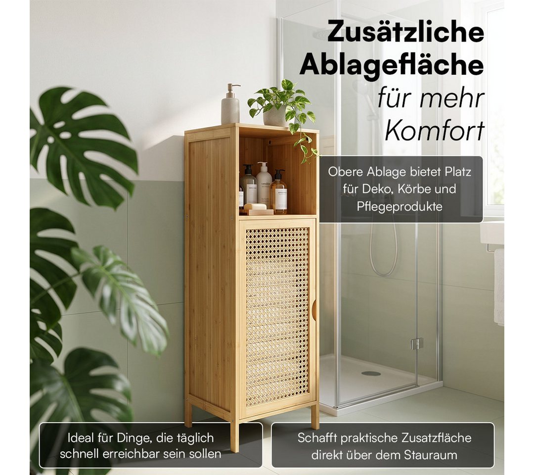 Bellamio Badregal Raba, Badschrank aus Bambus & Rattan, 36×33×98 cm, Midi Schrank mit 2 Fächern & 1 Tür, robst und langlebig Bild 3
