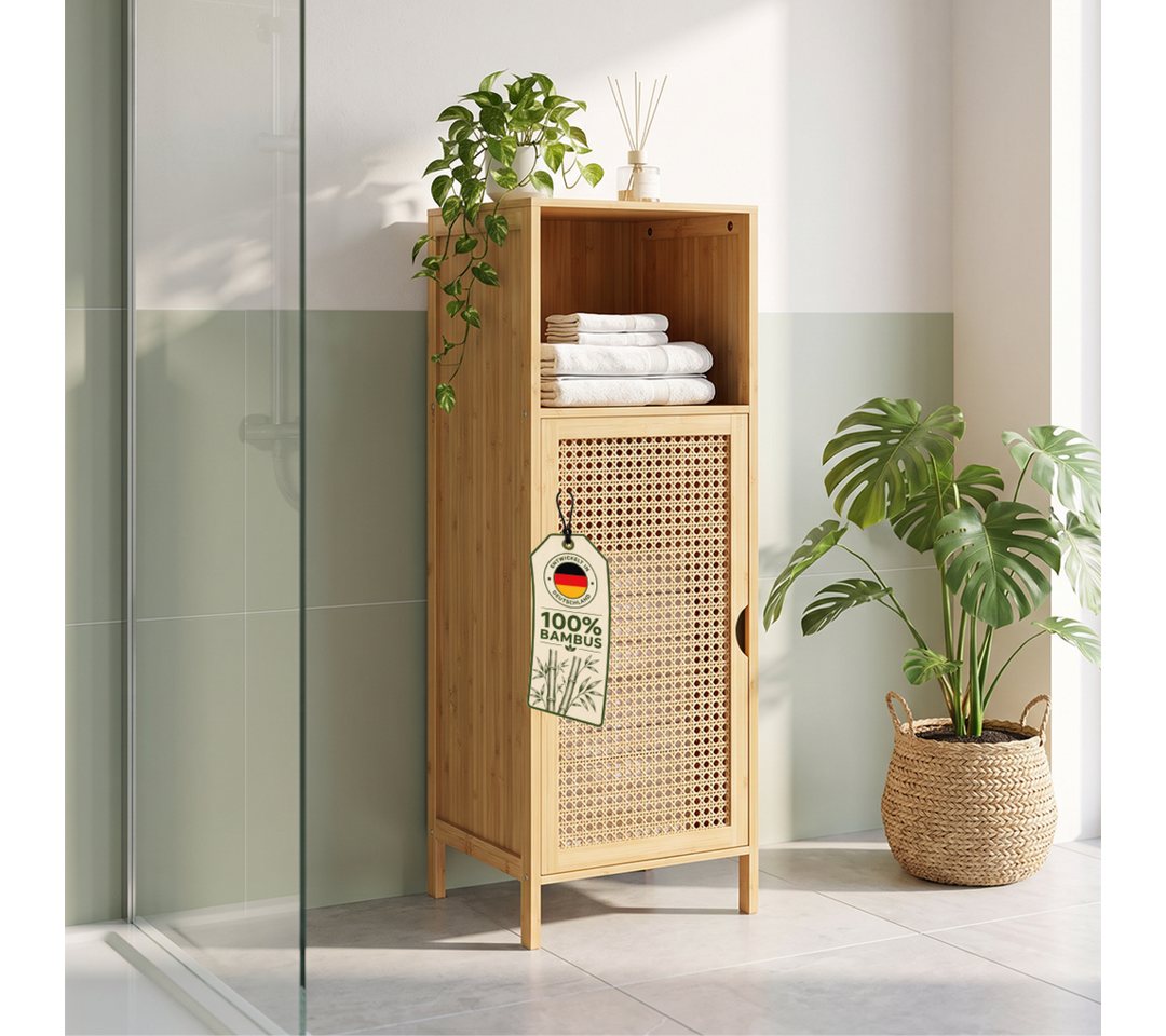 Bellamio Badregal Raba, Badschrank aus Bambus & Rattan, 36×33×98 cm, Midi Schrank mit 2 Fächern & 1 Tür, robst und langlebig Bild 5