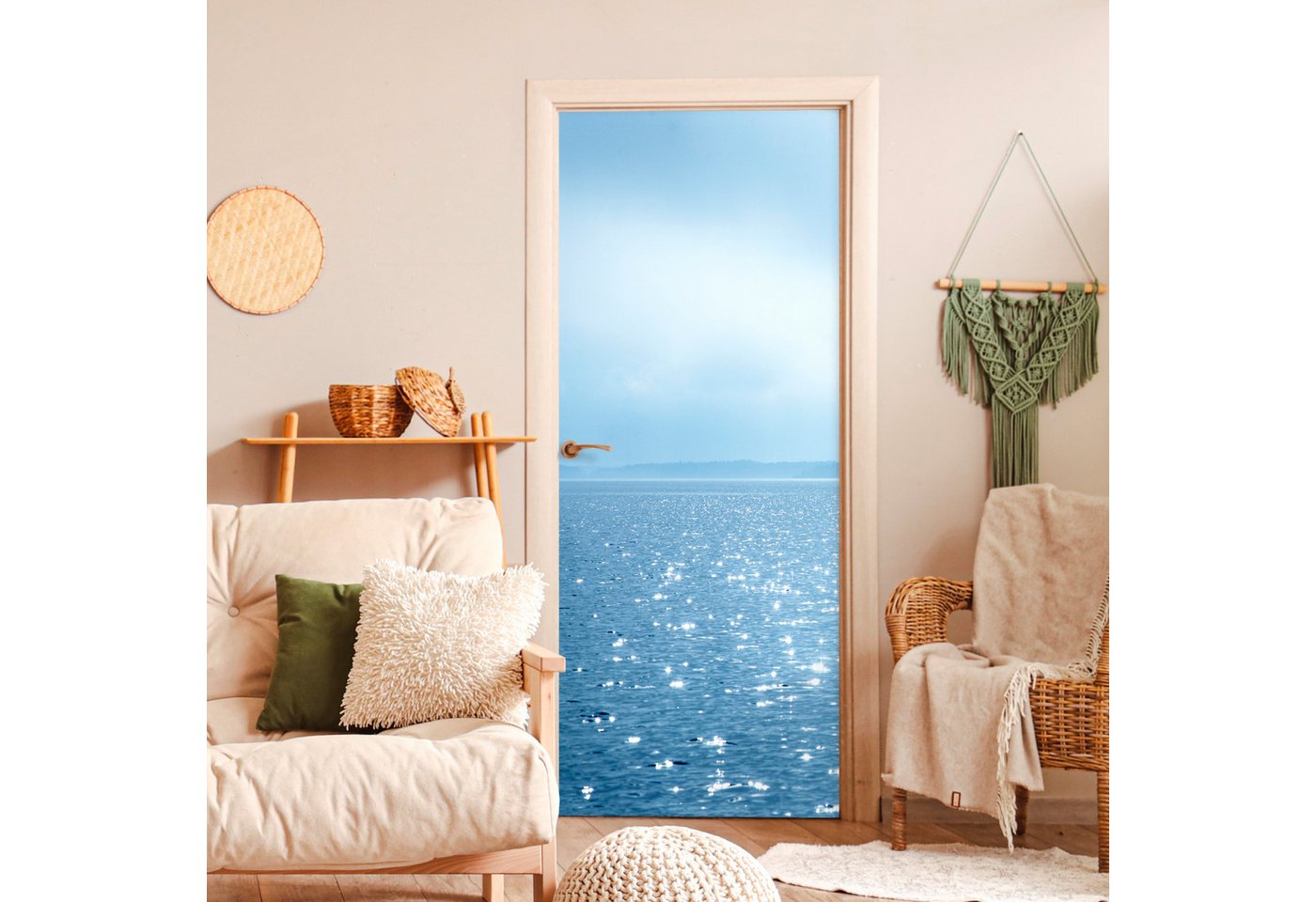 MuchoWow Türtapete Sommer - Meer - Berge, Matt, bedruckt, (1 St), Selbstklebende Tapete, Folie für Möbel, 75x205 cm Bild 5