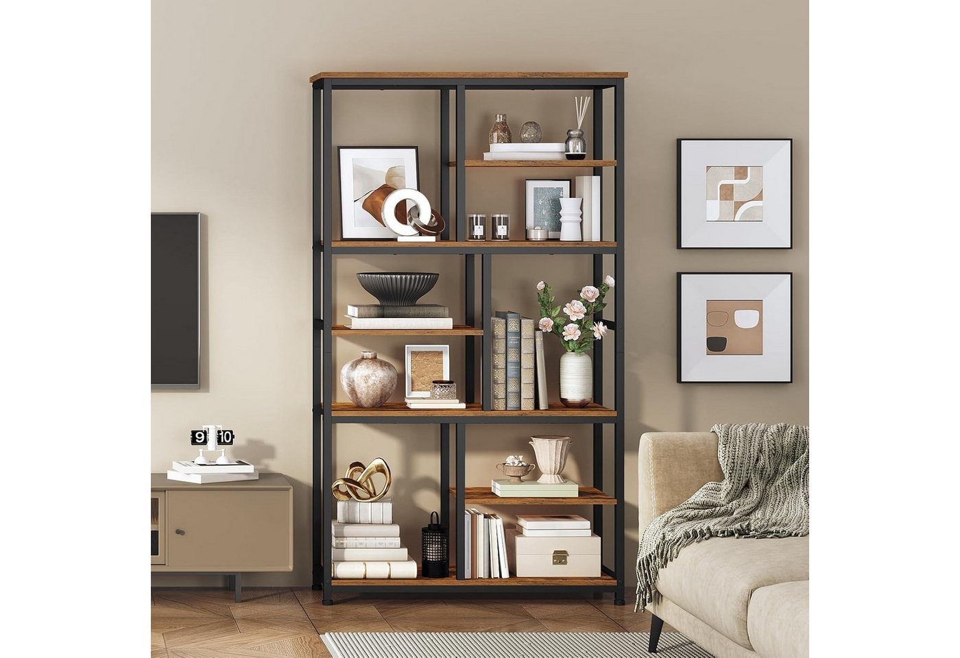 Hoobro Bücherregal Büroregal Standregal mit 4 verstellbaren Füßen, vertikales Regal