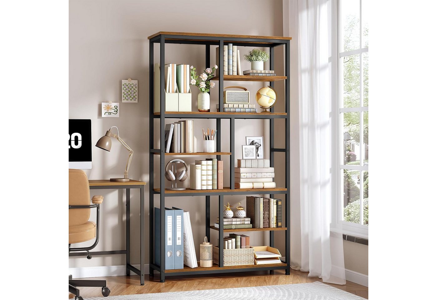 Hoobro Bücherregal Büroregal Standregal mit 4 verstellbaren Füßen, vertikales Regal Bild 2