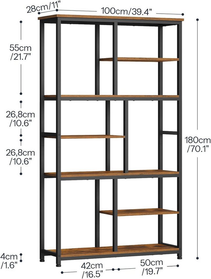 Hoobro Bücherregal Büroregal Standregal mit 4 verstellbaren Füßen, vertikales Regal Bild 3