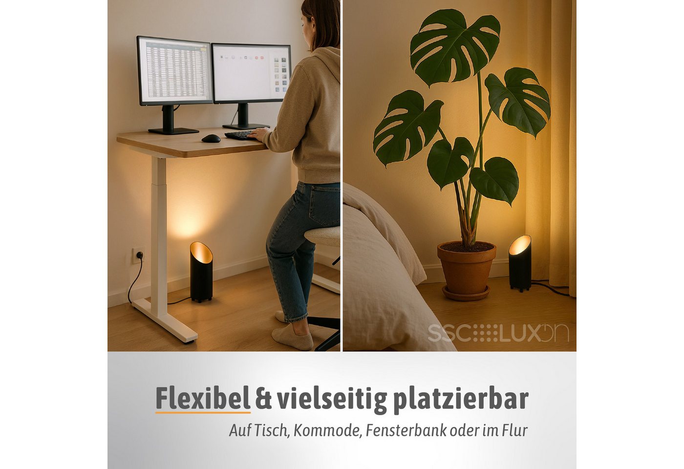 SSC-LUXon LED Spiegelleuchte Bodenlampe AUREVA Uplight mit LED GU10 fourSTEP 4W warmweiß Tischlampe, Warmweiß Bild 2