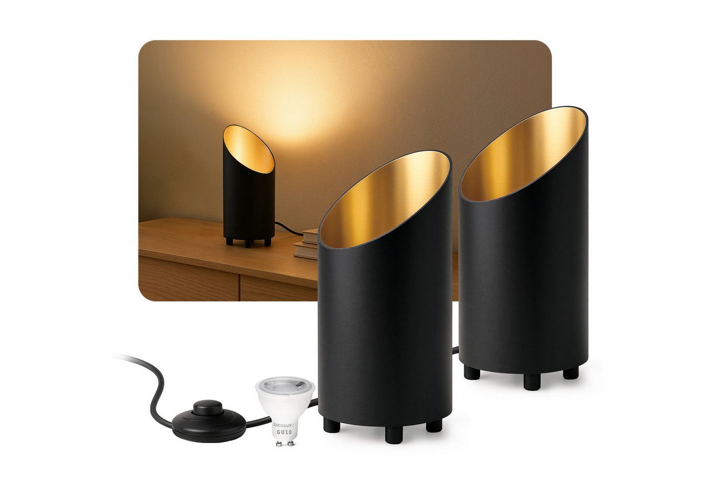 SSC-LUXon LED Spiegelleuchte Bodenlampe AUREVA Uplight mit LED GU10 fourSTEP 4W warmweiß Tischlampe, Warmweiß Bild 3