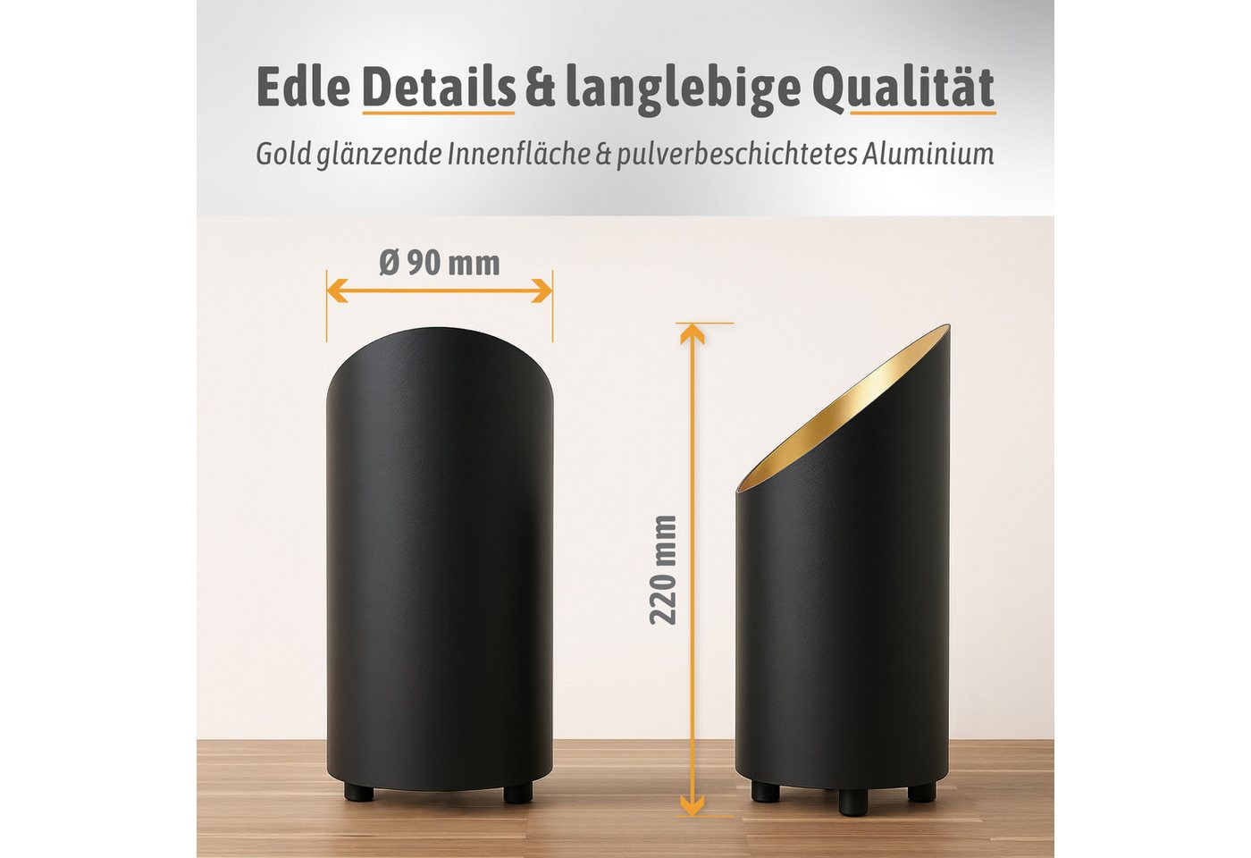 SSC-LUXon LED Spiegelleuchte Bodenlampe AUREVA Uplight mit LED GU10 fourSTEP 4W warmweiß Tischlampe, Warmweiß Bild 4