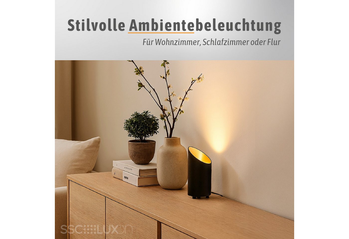 SSC-LUXon LED Spiegelleuchte Bodenlampe AUREVA Uplight mit LED GU10 fourSTEP 4W warmweiß Tischlampe, Warmweiß Bild 5