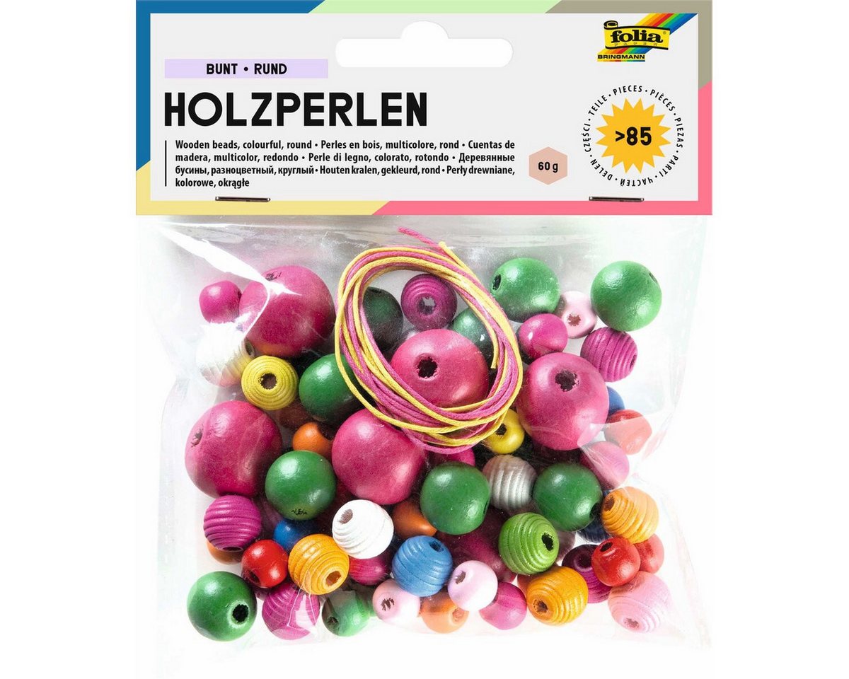 Folia Bastelfilz Bastelset Holzperlen - 84 Stück rund sortiert. Bild 2