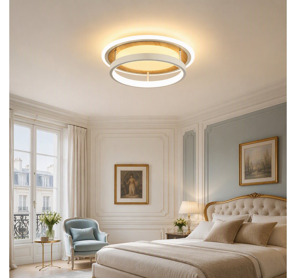 BlingBin LED Deckenleuchte Ø 30 Deckenlampe quadratisch/rund moderne Holzoptik 34 W Warmweiß, rund, LED fest integriert, Tageslichtweiß, Sandweiß für Wohnzimmer Schlafzimmer Esszimmer