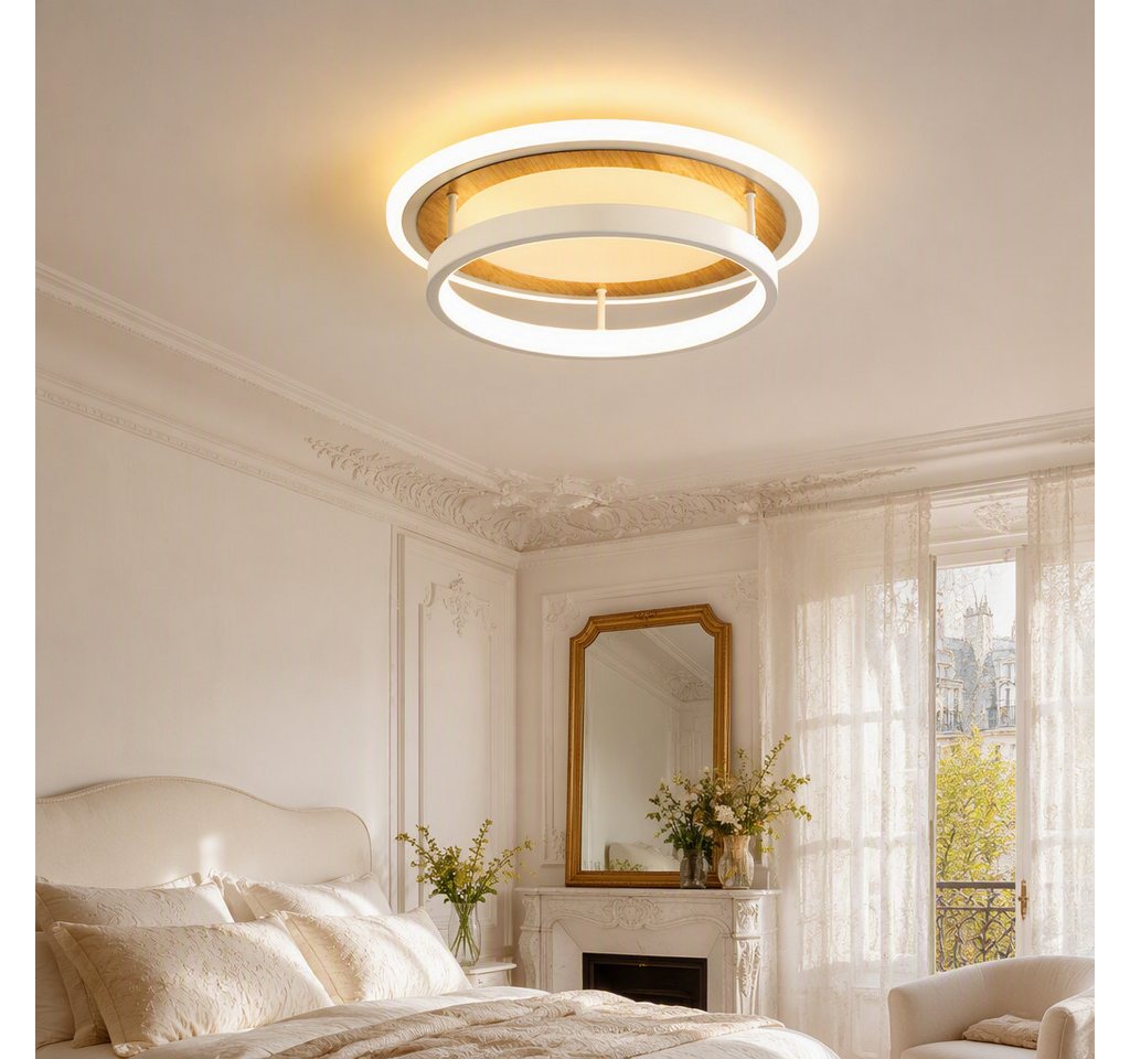 BlingBin LED Deckenleuchte Ø 30 Deckenlampe quadratisch/rund moderne Holzoptik 34 W Warmweiß, rund, LED fest integriert, Tageslichtweiß, Sandweiß für Wohnzimmer Schlafzimmer Esszimmer Bild 2