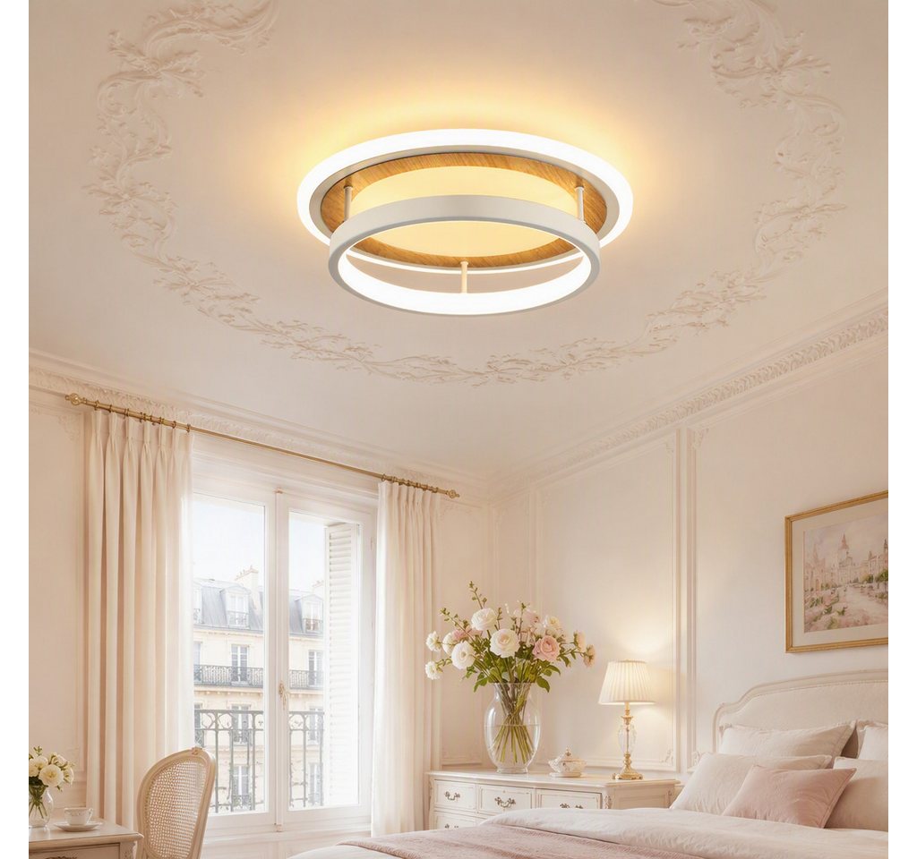 BlingBin LED Deckenleuchte Ø 30 Deckenlampe quadratisch/rund moderne Holzoptik 34 W Warmweiß, rund, LED fest integriert, Tageslichtweiß, Sandweiß für Wohnzimmer Schlafzimmer Esszimmer Bild 3