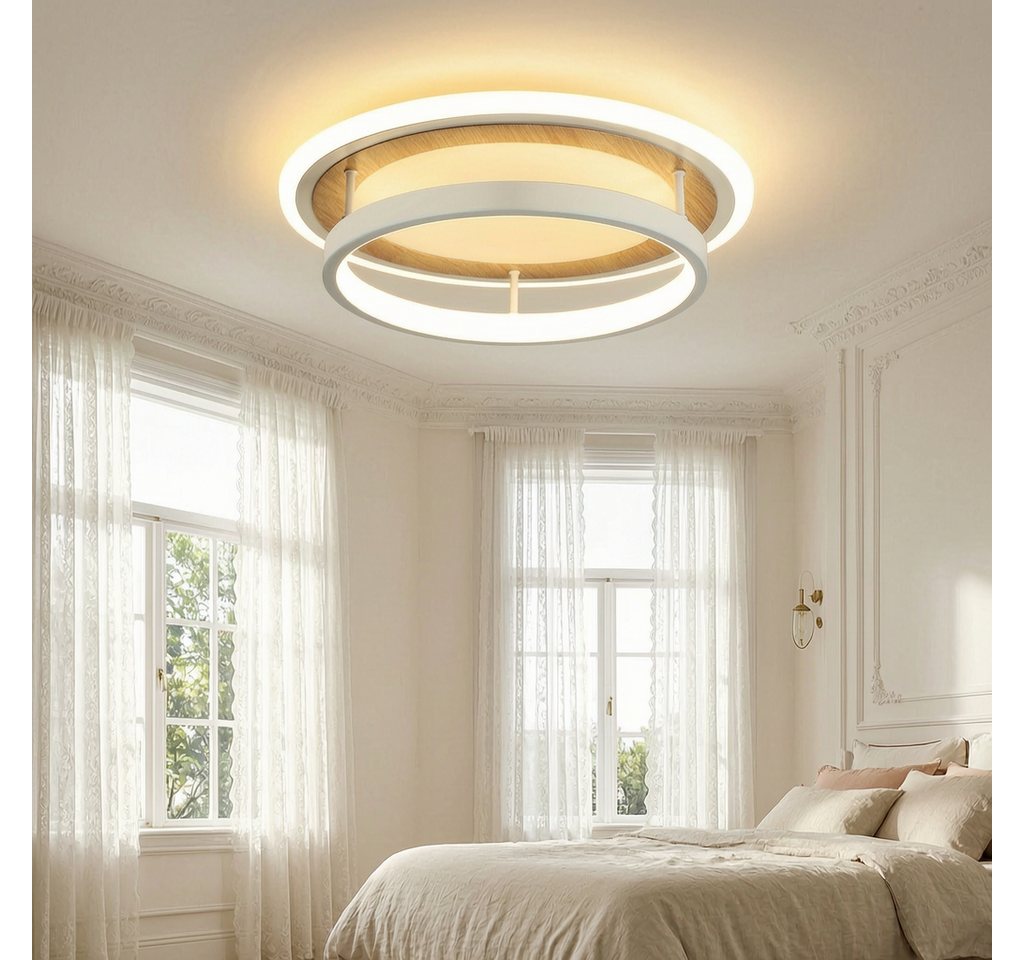 BlingBin LED Deckenleuchte Ø 30 Deckenlampe quadratisch/rund moderne Holzoptik 34 W Warmweiß, rund, LED fest integriert, Tageslichtweiß, Sandweiß für Wohnzimmer Schlafzimmer Esszimmer Bild 5