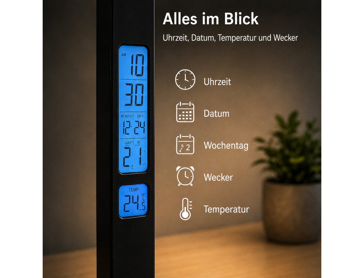 Fyrove Schreibtischlampe LED Tischlampe dimmbar, 10W kabelloses Laden, USB Ladefunktion, LED fest integriert, LCD Display, 5 Lichtfarben, 5 Helligkeitsstufen, Nachtlicht, Timer Bild 5