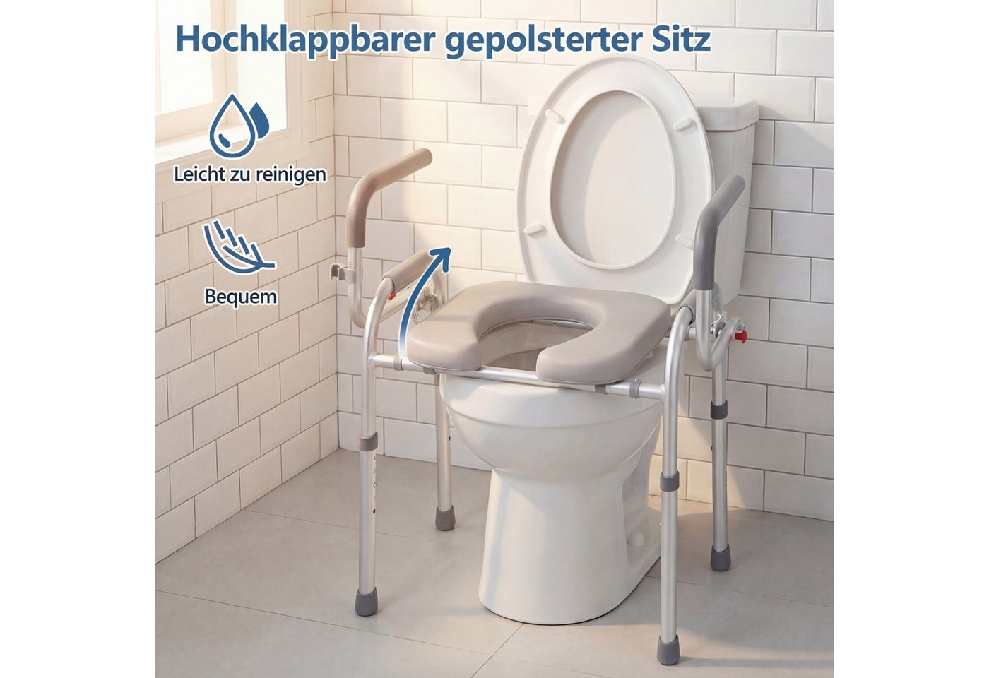 COSTWAY WC-Aufstehhilfe Toilettensitzerhöhung mit Griff, belastbar bis 136 kg Bild 3
