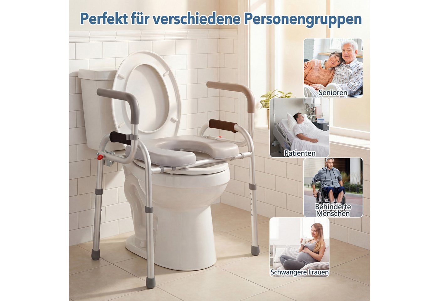 COSTWAY WC-Aufstehhilfe Toilettensitzerhöhung mit Griff, belastbar bis 136 kg Bild 4