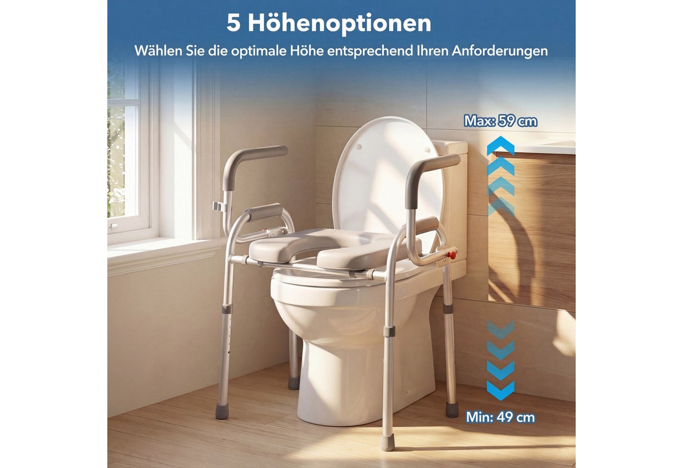 COSTWAY WC-Aufstehhilfe Toilettensitzerhöhung mit Griff, belastbar bis 136 kg Bild 5