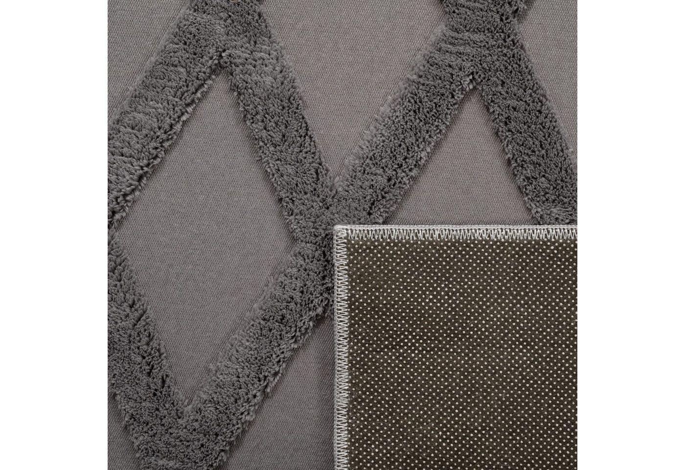 KADIMA DESIGN Teppich waschmaschinenwaschbar Rauten Küche, Flur Waschbarer Teppich, Rechteckig, Höhe: 14 mm, Florhöhe: 10 mm, 100% Polyester, Läufer, 60x100cm, Anthrazit