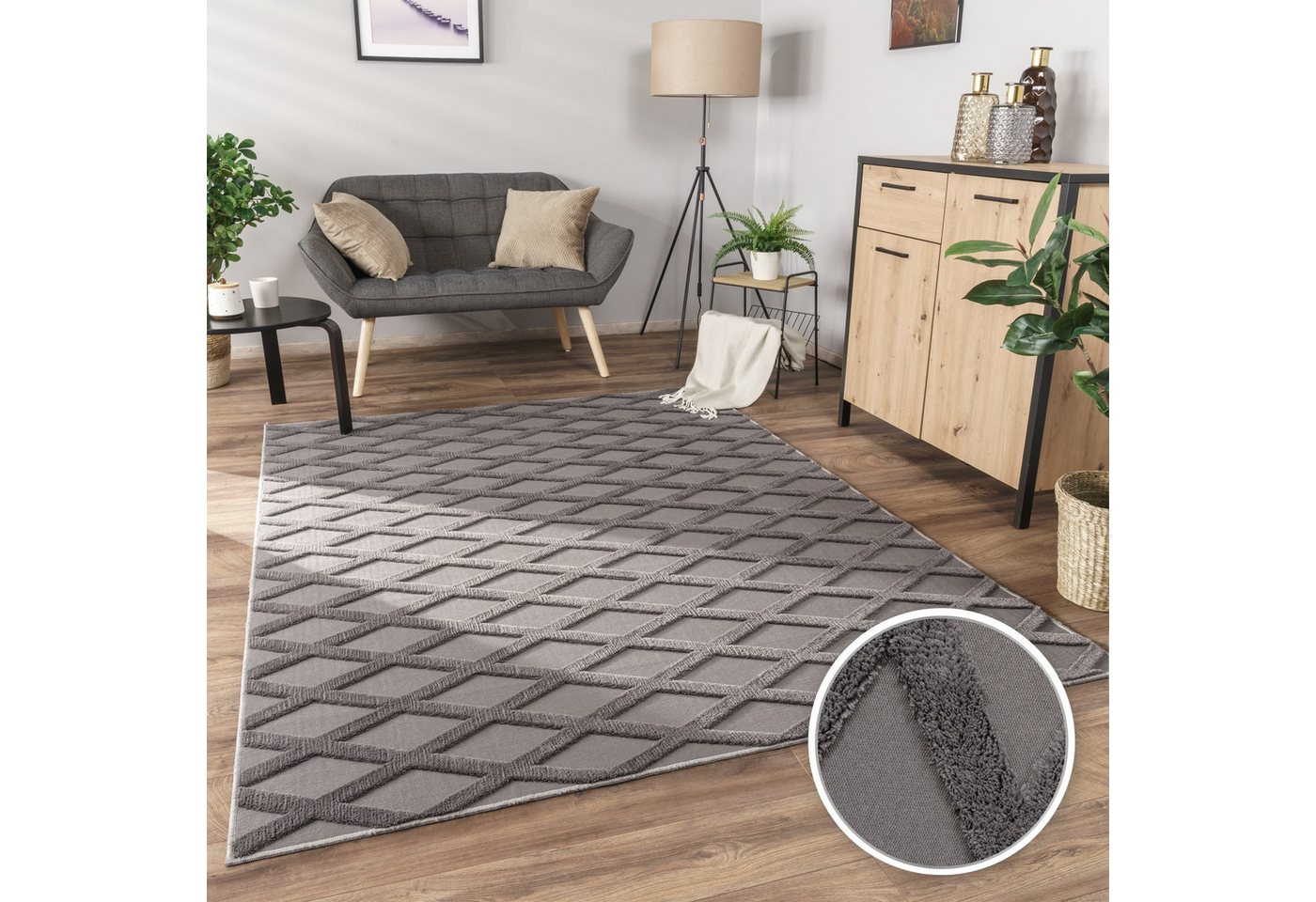 KADIMA DESIGN Teppich waschmaschinenwaschbar Rauten Küche, Flur Waschbarer Teppich, Rechteckig, Höhe: 14 mm, Florhöhe: 10 mm, 100% Polyester, Läufer, 60x100cm, Anthrazit Bild 3