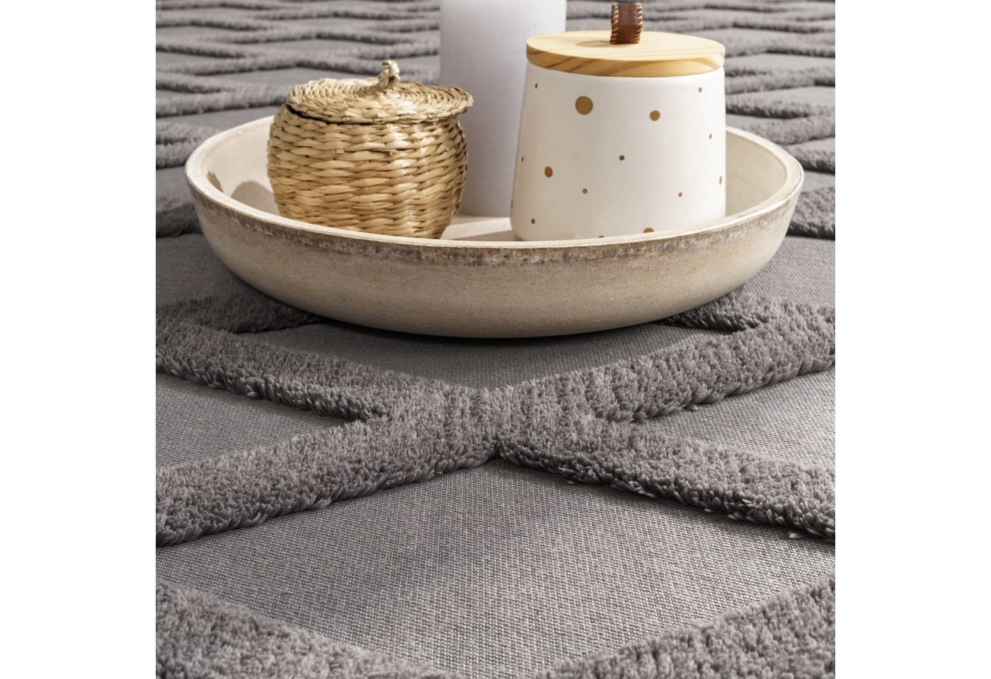 KADIMA DESIGN Teppich waschmaschinenwaschbar Rauten Küche, Flur Waschbarer Teppich, Rechteckig, Höhe: 14 mm, Florhöhe: 10 mm, 100% Polyester, Läufer, 60x100cm, Anthrazit Bild 4