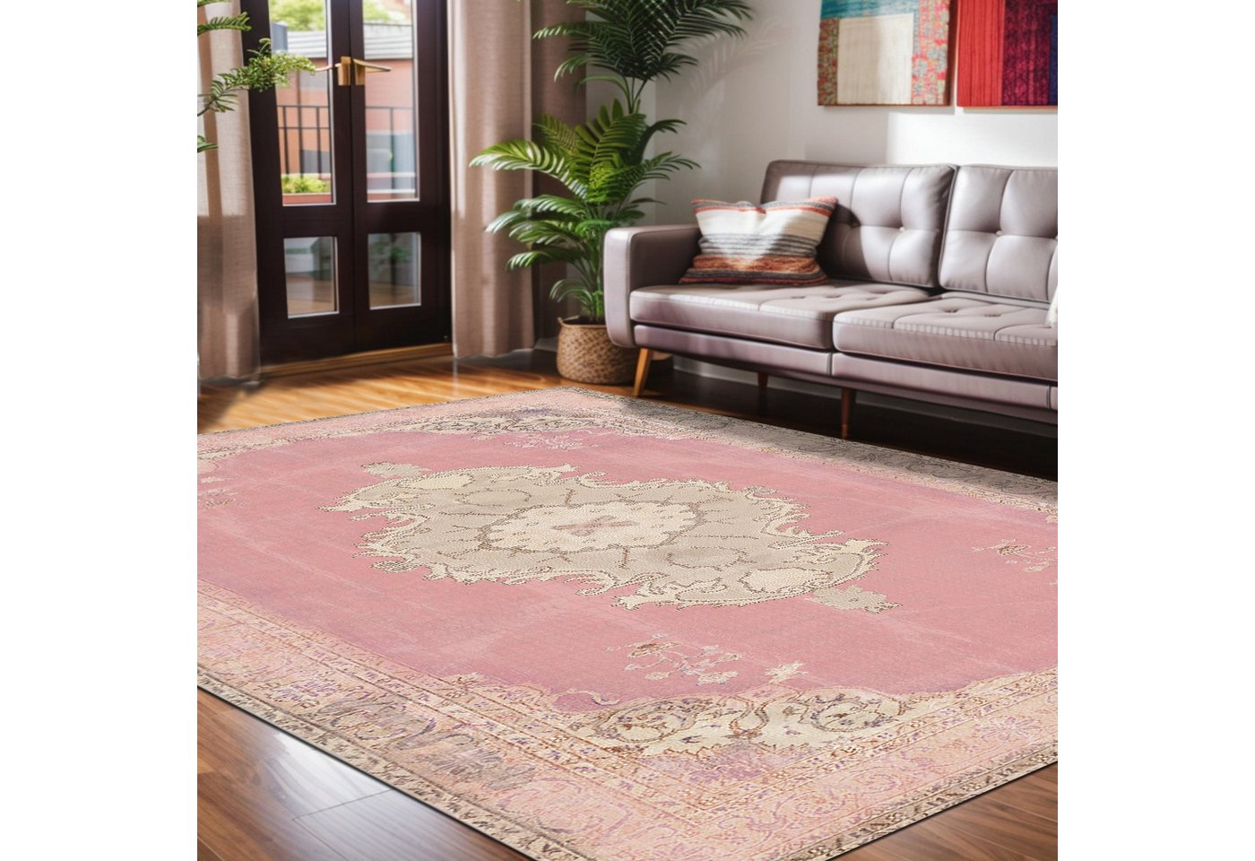 Bamyum Teppich Lix Teppich mit Chenille-Druck, Waschbarer, Antibakteriell Teppich