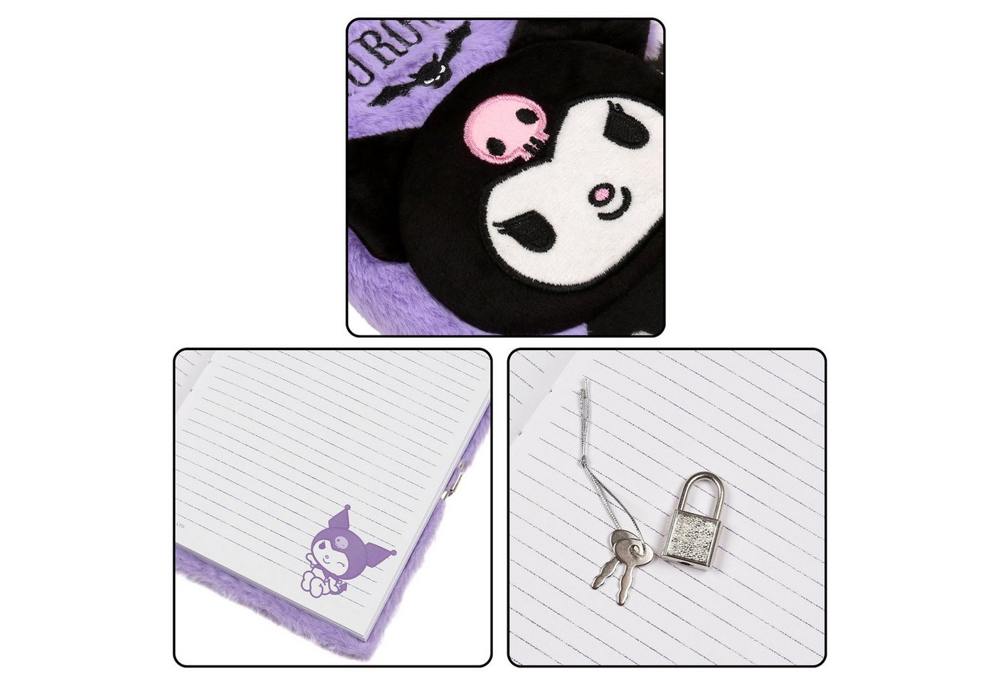 Sarcia.eu Notizbuch KUROMI Plüsch-Notizbuch A5 für Mädchen, liniertes Tagebuch