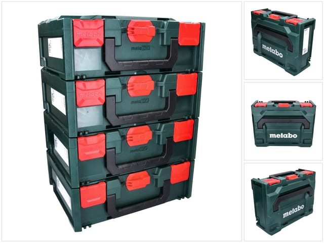 X 145 Set 4x System Werkzeug Koffer Stapelbar 396 x 296 x 145 mm + 4x Universaleinlage - Metabo