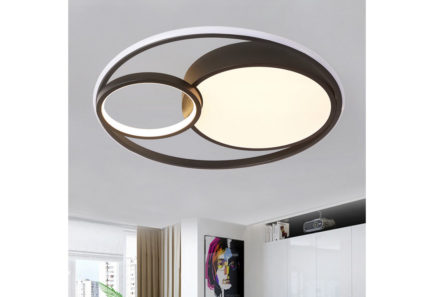 style home LED Deckenleuchte Deckenlampe, 55W-Ø50x8,5cm, LED fest integriert, warmweiß bis kaltweiß 3000-6000K, dimmbar mit Fernbedienung, für Wiohnzimmer Schlafzimmer Büro Kuche, Ø55x8,5cm,Schwarz