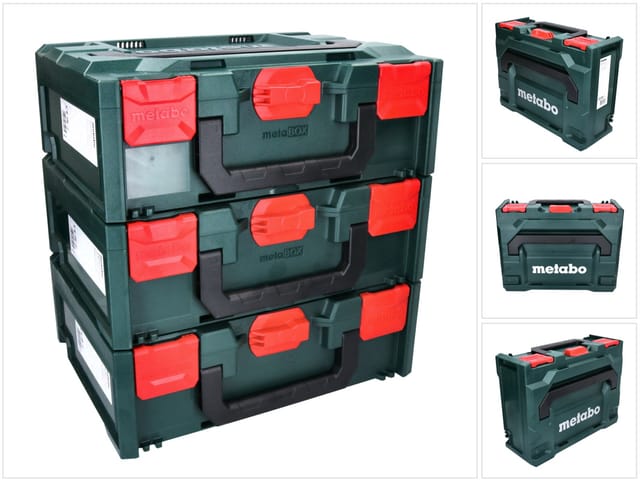 X 145 Set 3x System Werkzeug Koffer Stapelbar 396 x 296 x 145 mm + 3x Universaleinlage - Metabo