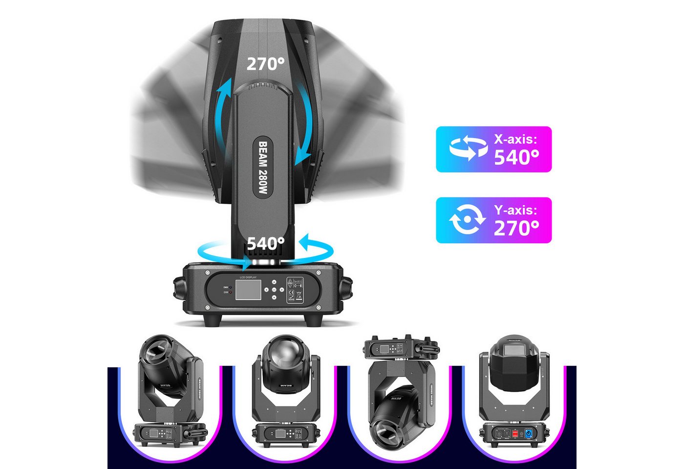 ZonQoonz Discolicht 280W Moving-Head-Scheinwerfer Regenbogeneffekt für Hochzeiten Partys Bild 4