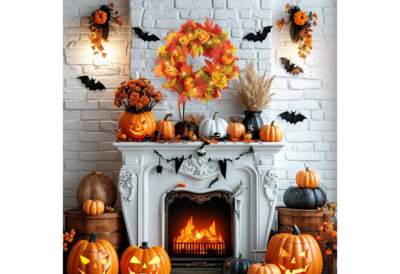 Coonoor Dekokranz Türkranz Herbst 45 cm Herbstkranz Haustür Künstliche Ahornblätte, für Haustür Kamin und Wandkranz Herbst Dekoration Wiederverwendbar Bild 3