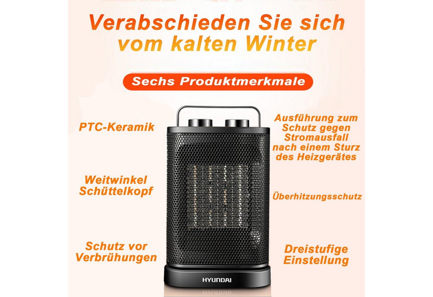 Fine Life Pro Heizgerät 1500 Watt Heizlüfter - Tragbare Wärmequelle für kalte, 1500 W, Tage mit Sicherheitsfunktionen und stufenloser Temperaturregelung Bild 4