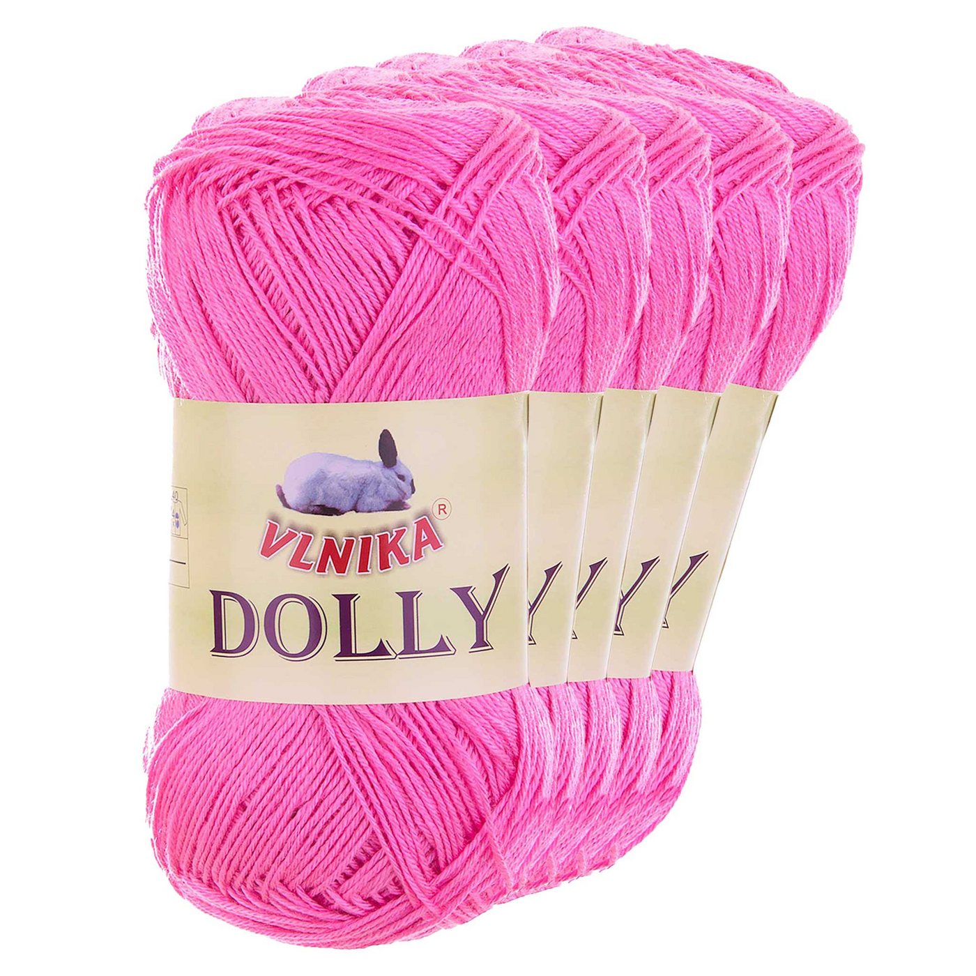 maDDma 5 x 100g Strickgarn Dolly Uni Häkelgarn Handstrickgarn Wolle Farbwahl Häkelwolle, 350 m (Sperpaket (5 x 100g Knäuel), pink