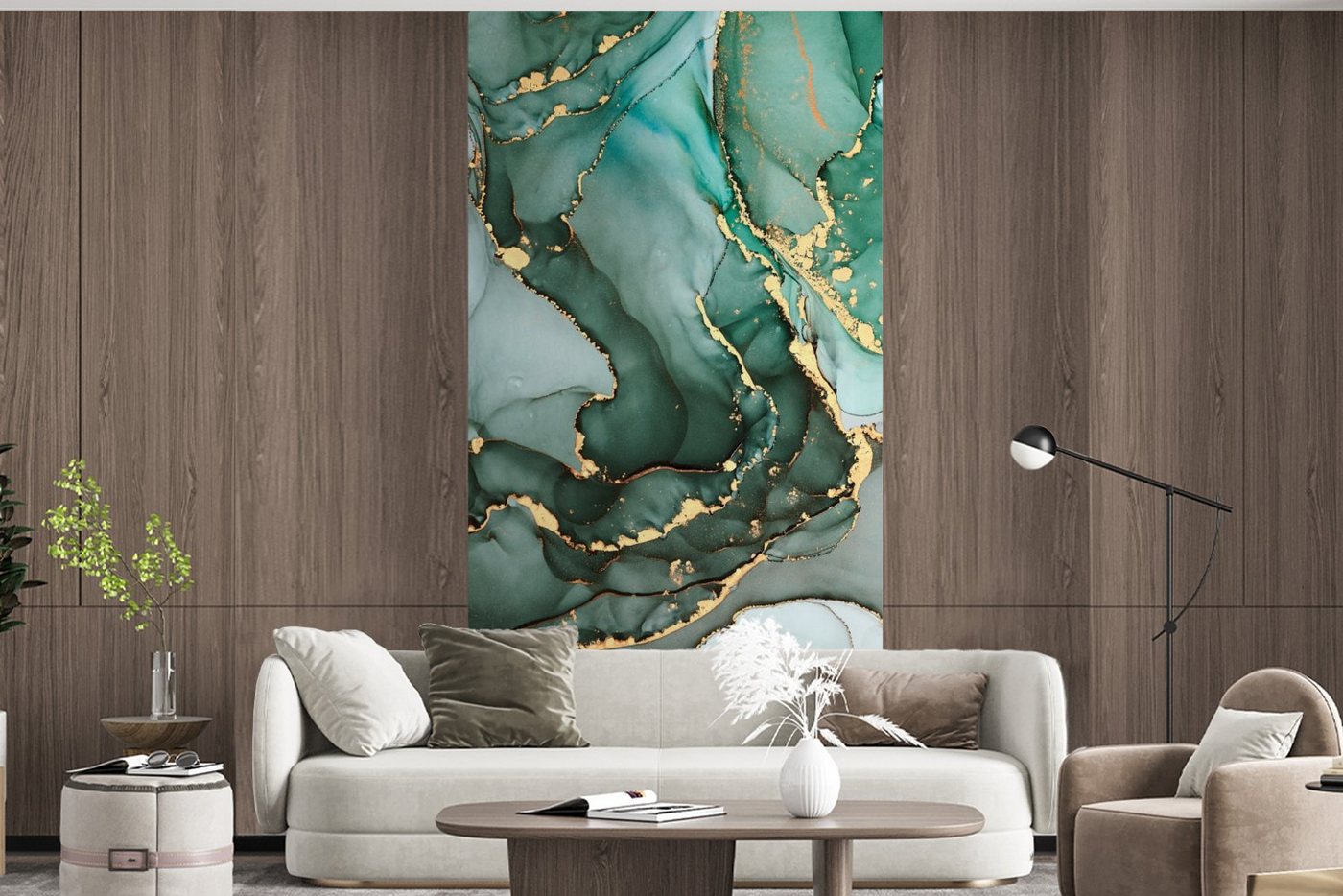 MuchoWow Fototapete Gold - Marmor - Grün - Luxus - Marmoroptik - Grau, Matt, bedruckt, Vliestapete für Wohnzimmer Schlafzimmer Küche, Fototapete, 120x240 cm