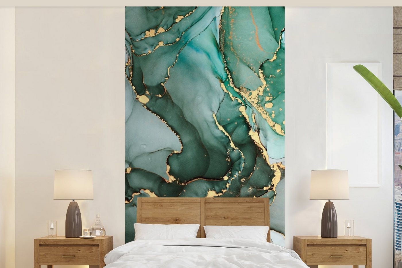 MuchoWow Fototapete Gold - Marmor - Grün - Luxus - Marmoroptik - Grau, Matt, bedruckt, Vliestapete für Wohnzimmer Schlafzimmer Küche, Fototapete, 120x240 cm Bild 3