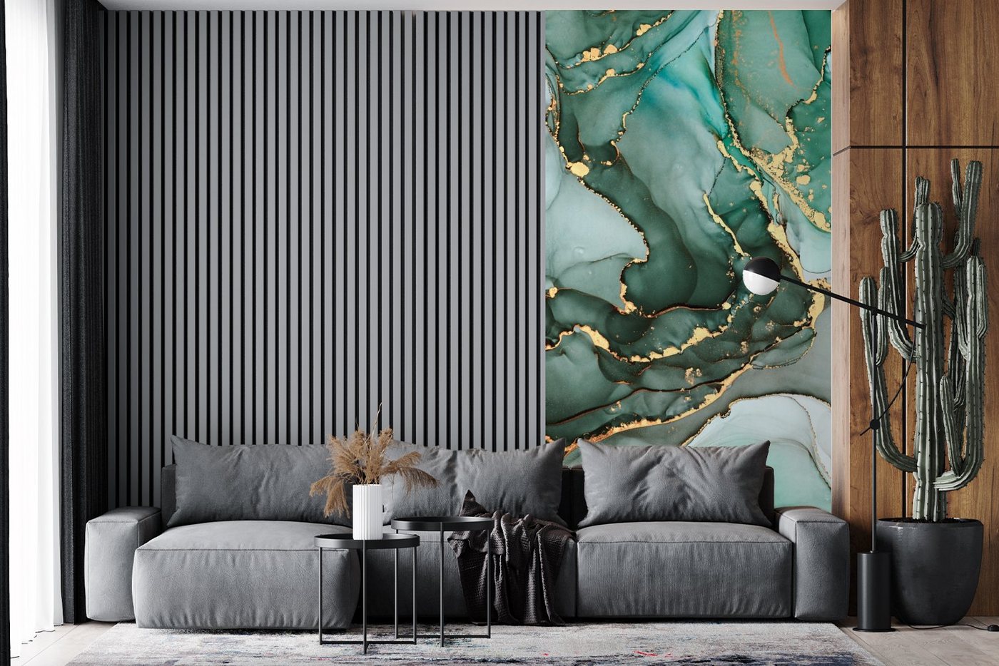 MuchoWow Fototapete Gold - Marmor - Grün - Luxus - Marmoroptik - Grau, Matt, bedruckt, Vliestapete für Wohnzimmer Schlafzimmer Küche, Fototapete, 120x240 cm Bild 4