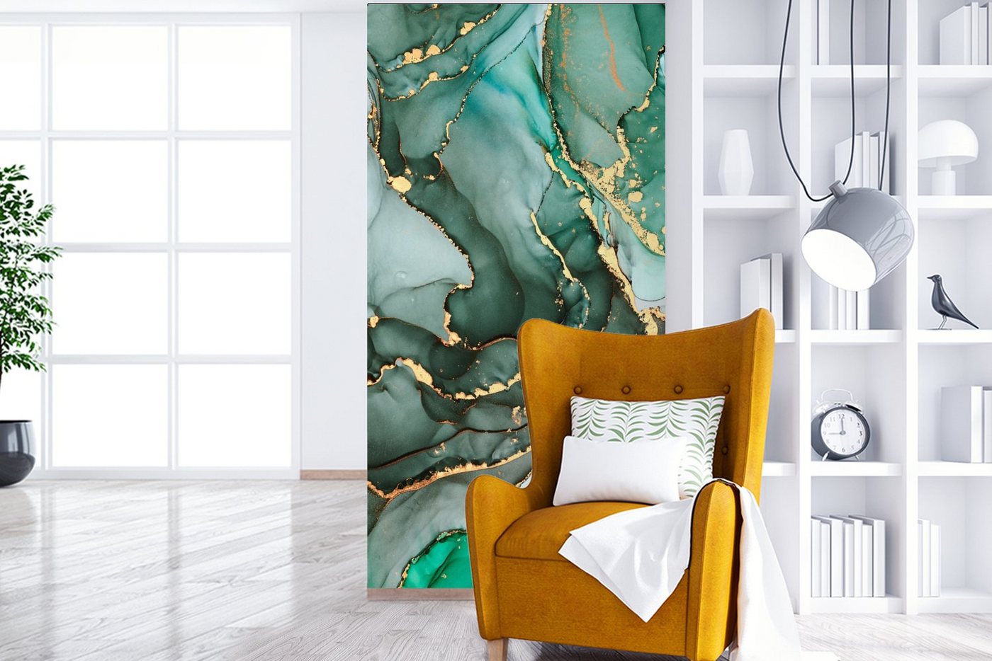 MuchoWow Fototapete Gold - Marmor - Grün - Luxus - Marmoroptik - Grau, Matt, bedruckt, Vliestapete für Wohnzimmer Schlafzimmer Küche, Fototapete, 120x240 cm Bild 5