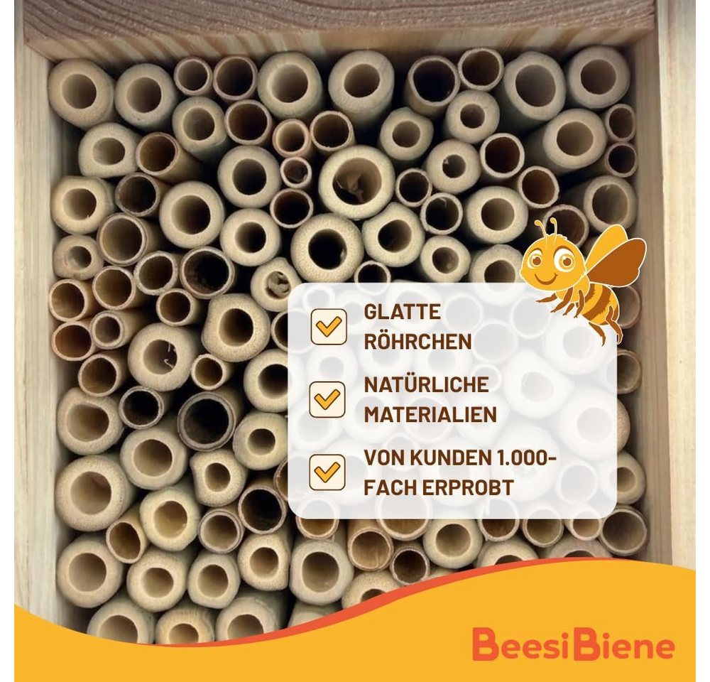 BEESI Insektenhotel mit Metalldach & Vogelschutz-Gitter, 2-Etagen XXL-Nisthilfe, 4-8mm, (1-St., für Solitärbienen – Vogelschutz-Gitter gegen Spechte/Meisen), Nisthilfe Wildbienen mit austauschbaren Holzkästen (Module) Bild 4