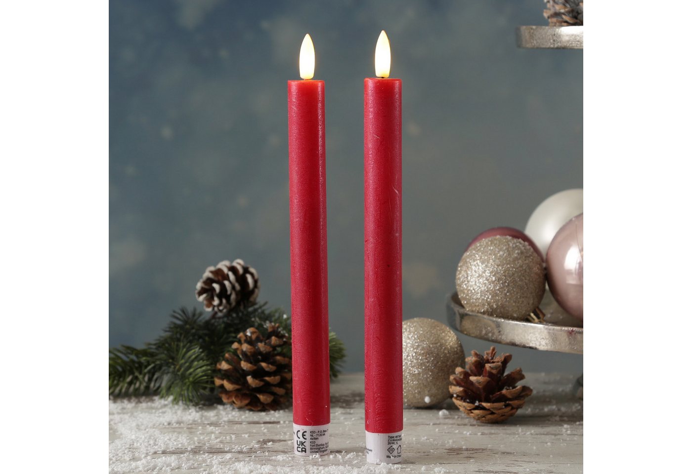 MARELIDA LED-Kerze LED Stabkerzen Tafelkerzen Dinner Spitzkerzen rustikal 24cm rot 2St, LED Classic, warmweiß (2100K bis 3000K) Bild 2