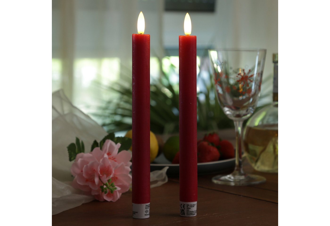 MARELIDA LED-Kerze LED Stabkerzen Tafelkerzen Dinner Spitzkerzen rustikal 24cm rot 2St, LED Classic, warmweiß (2100K bis 3000K) Bild 3