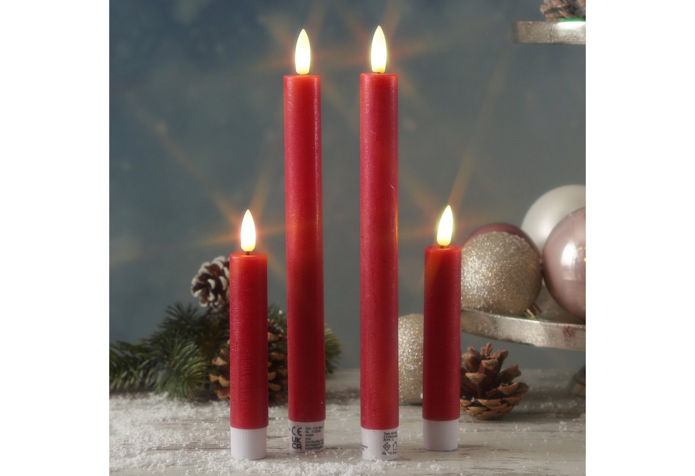 MARELIDA LED-Kerze LED Stabkerzen Tafelkerzen Dinner Spitzkerzen rustikal 24cm rot 2St, LED Classic, warmweiß (2100K bis 3000K) Bild 4