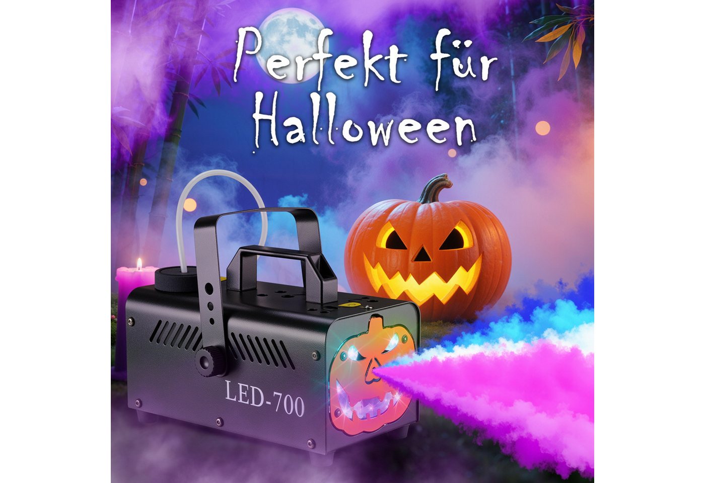 TLGREEN LED Discolicht 500W Nebelmaschine Kürbis Kopf, mit 13 Farben 9 LED Licht, RGB Effekt und Automatik-Sprühfunktion, Fog Rauchmaschine für Halloween, Weihnachten & DJ Party