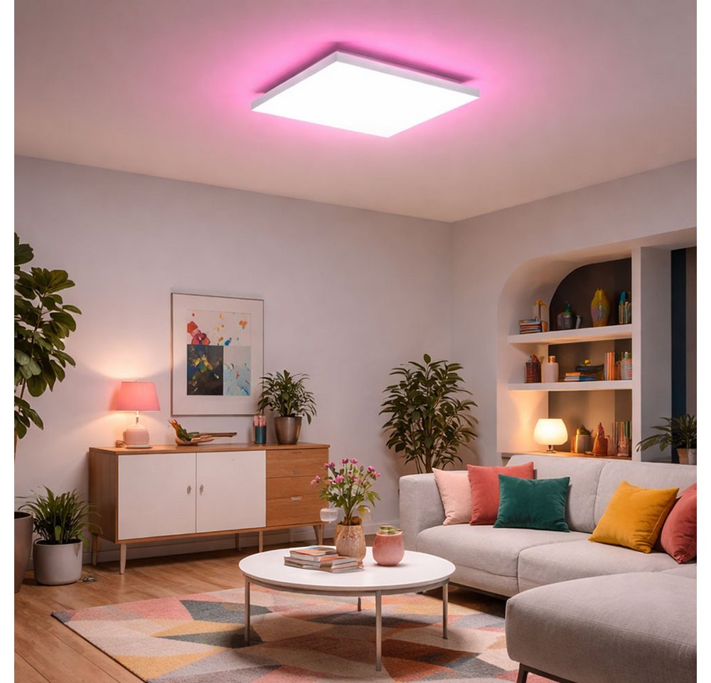 JUST LIGHT LED Deckenleuchte, LED-Leuchtmittel fest verbaut, Farbwechsel, Neutralweiß, Kaltweiß, Warmweiß, Tageslichtweiß, Deckenlampe LED weiß mit Fernbedienung und RGB Farbwechsel L 45 cm Bild 2