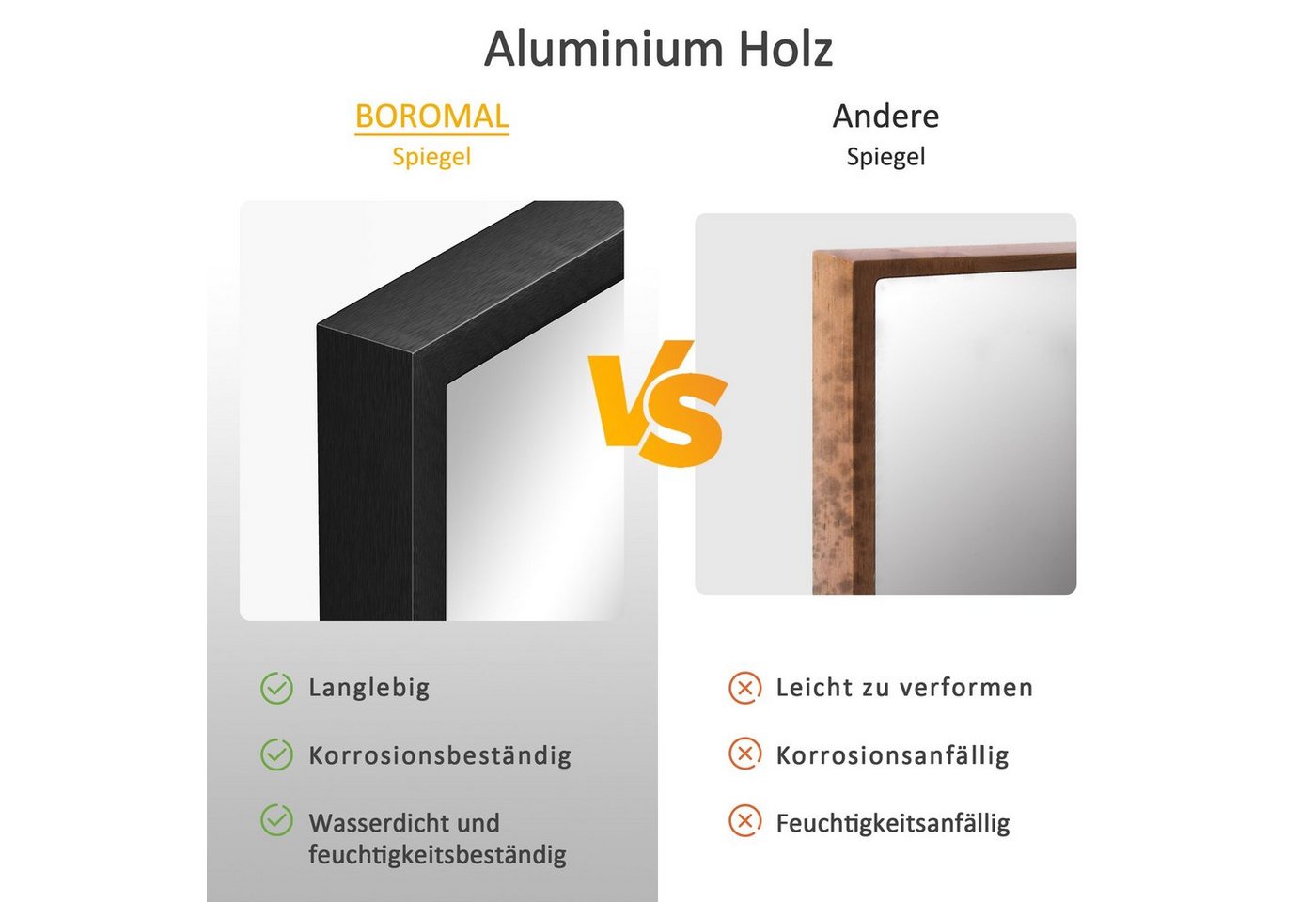 GOEZES Badspiegel ohne Beleuchtung 100x60 Schwarz Wandspiegel Flur groß (Spiegel eckig, mit Alu Rahmen), hochauflösend, explosionsgeschützt Bild 5