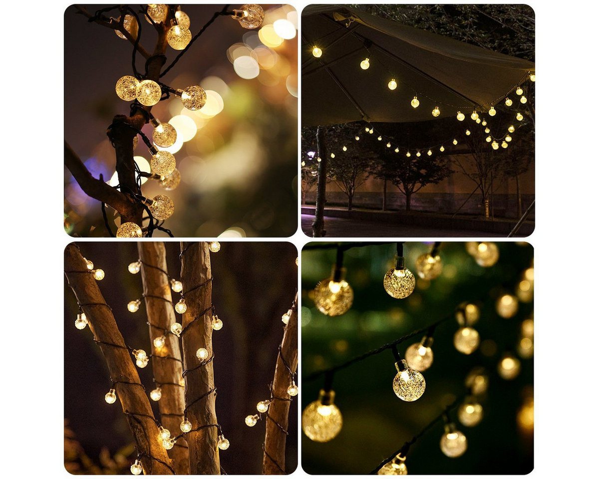 Fyrove LED Solarleuchte als dekorative Kugel-Lichterkette für draußen, Außenlichterkette für Terrasse, Balkon, Camping und Gartenfeste, 12 m, 100 LEDs, Warmweiß, 8 Lichtmodi, Solar & USB, Fernbedienung Bild 4