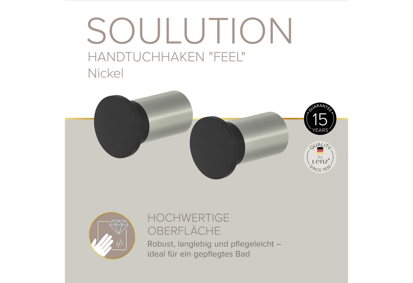 Lenz Handtuchhaken SOULUTION, Badezimmer, (2 Stk), vielseitig einsetzbar Bild 2