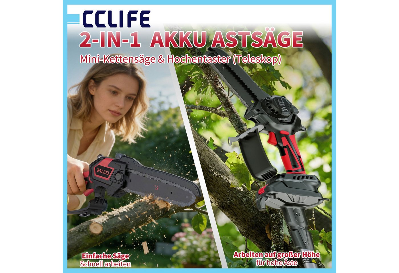 CCLIFE Akku-Hochentaster CCLIFE Akku Hochentaster und Astschere mit Teleskopstange Gartenset Bild 2